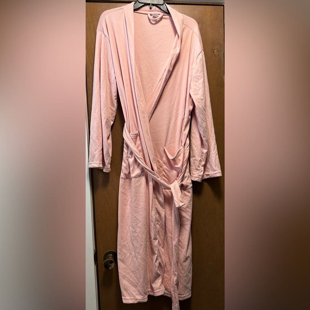 Wrap Style Bath Robe with Pockets Size XL Dusty Pink Midi Length (679)